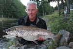 Tobbe Lindkvist med en vacker öring som han fick i sitt kära hemmavatten, Dalälven vid Älvkarleby. Öringen vägde 8,1 kg och var 80 cm lång.